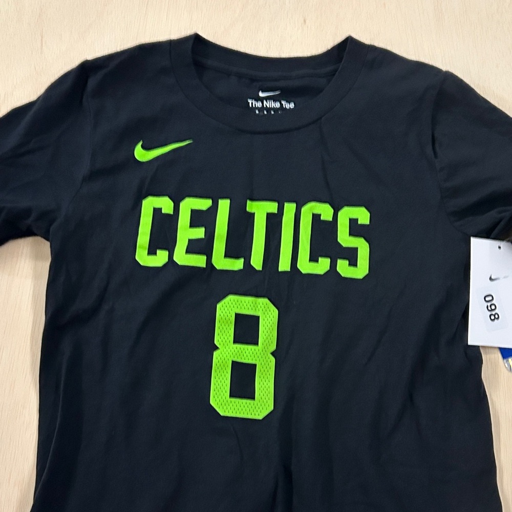 Nike Boston Celtics Kristaps Porzingis 8 Kids T-Shirt Black Neon Green M 10/12